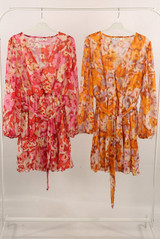 Floral Print Front Knotted Wrap Dress