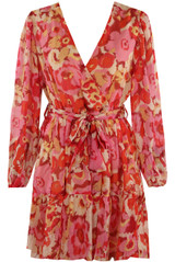 Floral Print Front Knotted Wrap Dress