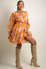 Floral Print Front Knotted Wrap Dress