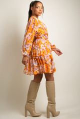 Floral Print Front Knotted Wrap Dress