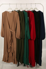 Pleated Side Knotted Wrap Dress