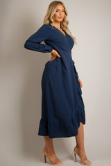 Pleated Side Knotted Wrap Dress