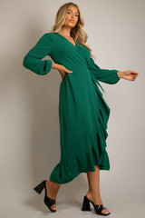 Pleated Side Knotted Wrap Dress