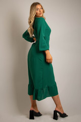 Pleated Side Knotted Wrap Dress