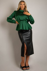 Satin High Neck Peplum Top