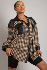 PU Belted Dogtooth Shacket