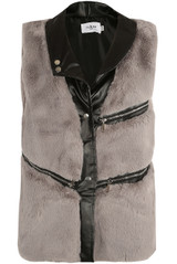 PU Fur Trim Grey Gilet