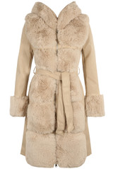 PU Fur Trim Coat