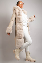 PU Fur Trim Coat