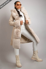 PU Fur Trim Coat