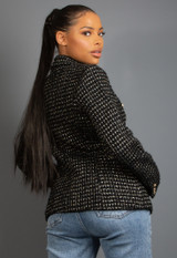 Metallic Woven Tweed Double Breasted Blazer