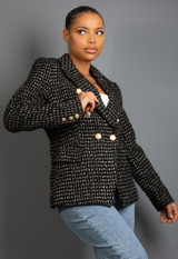 Metallic Woven Tweed Double Breasted Blazer