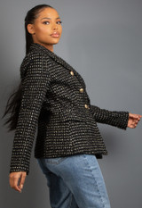 Metallic Woven Tweed Double Breasted Blazer