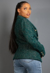 Metallic Woven Tweed Double Breasted Blazer