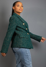 Metallic Woven Tweed Double Breasted Blazer