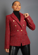 Metallic Woven Tweed Double Breasted Blazer