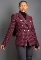 Metallic Woven Tweed Double Breasted Blazer