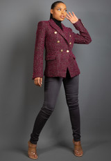 Metallic Woven Tweed Double Breasted Blazer