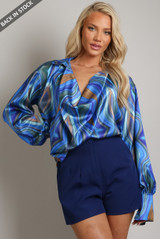 Satin Printed Cowl Neck Blouse