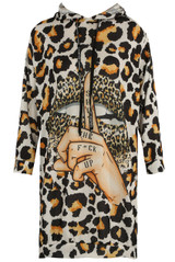 Slogan Leopard Print Hoodie Dress