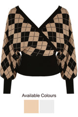 Argyle Check Wrap Jumper