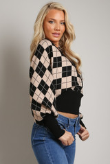 Argyle Check Wrap Jumper