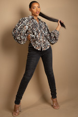 Animal Print Blouse With Elastic Cuff