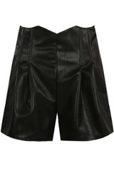 High Waist Pleated PU Shorts