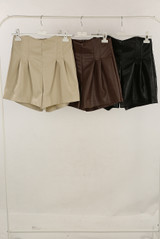 High Waist Pleated PU Shorts