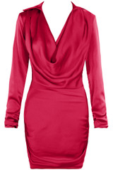 Satin Cowl Neck Ruched Mini Dress