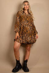 Ombre Zebra Print Belted Shirt Dress