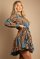 Ombre Zebra Print Belted Shirt Dress