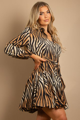 Ombre Zebra Print Belted Shirt Dress