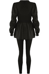 Ruched Sleeve Knitted Peplum Top & Trouser Set