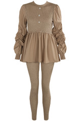 Ruched Sleeve Knitted Peplum Top & Trouser Set