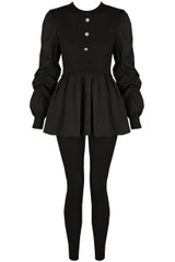 Ruched Sleeve Knitted Peplum Top & Trouser Set