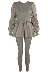Ruched Sleeve Knitted Peplum Top & Trouser Set