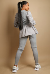 Ruched Sleeve Knitted Peplum Top & Trouser Set