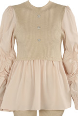 Ruched Sleeve Knitted Peplum Top & Trouser Set