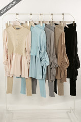 Ruched Sleeve Knitted Peplum Top & Trouser Set