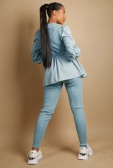 Ruched Sleeve Knitted Peplum Top & Trouser Set
