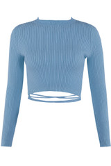 Cropped Ribbed Jumper With Tie Hem