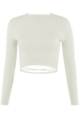 Cropped Ribbed Jumper With Tie Hem