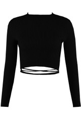 Cropped Ribbed Jumper With Tie Hem