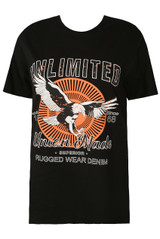 'UNLIMITED' Slogan Eagle Print T-Shirt