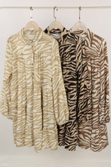 Zebra Print High Neck Shirt Dress