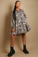 Zebra Print High Neck Shirt Dress