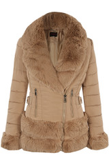 Fitted Quilted Puffer Jacket With Faux Fur