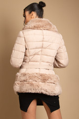 Fitted Quilted Puffer Jacket With Faux Fur