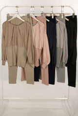 Pleated Round Neck Jumper & Trouser Set